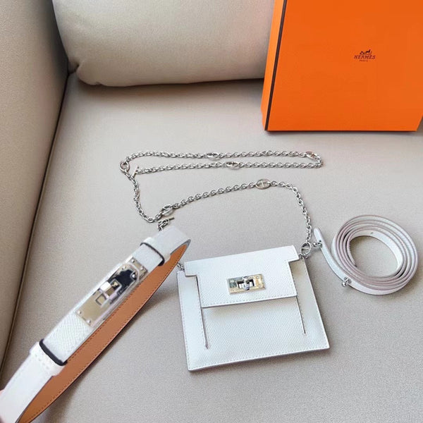 hm kelly belt 18mm with kelly pocket white epsom silver hardware