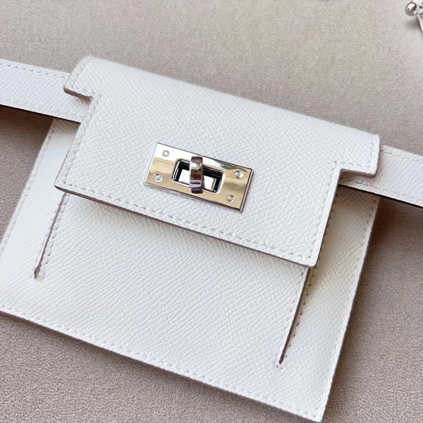 hm kelly belt 18mm with kelly pocket white epsom silver hardware