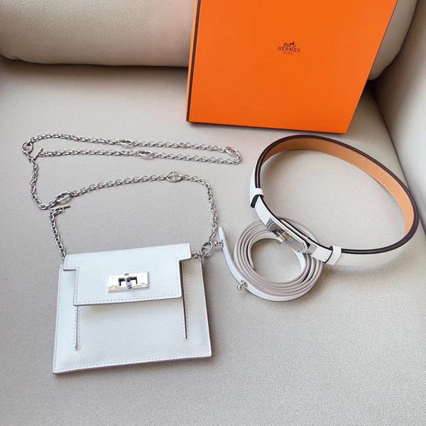 hm kelly belt 18mm with kelly pocket white epsom silver hardware