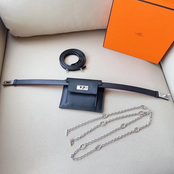 hm kelly belt 18mm with kelly pocket black epsom silver hardware