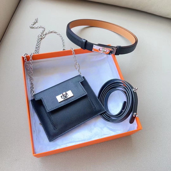 hm kelly belt 18mm with kelly pocket black epsom silver hardware