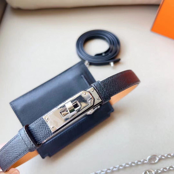 hm kelly belt 18mm with kelly pocket black epsom silver hardware