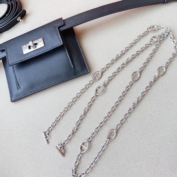 hm kelly belt 18mm with kelly pocket black epsom silver hardware