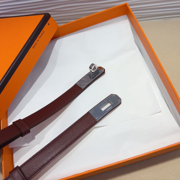 hm kelly belt 18mm burgundy calfskin silver buckle