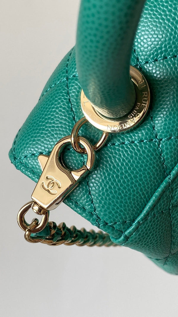 CC 25s Handle Bag 19 Pink Leather Green Caviar Gold Hardware