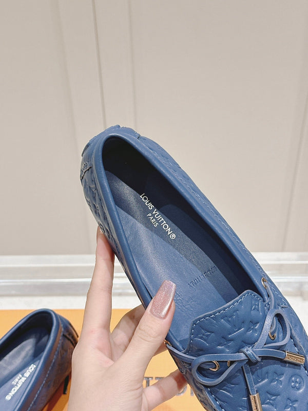LV Gloria Loafer Blue Embossed Calfskin 480738