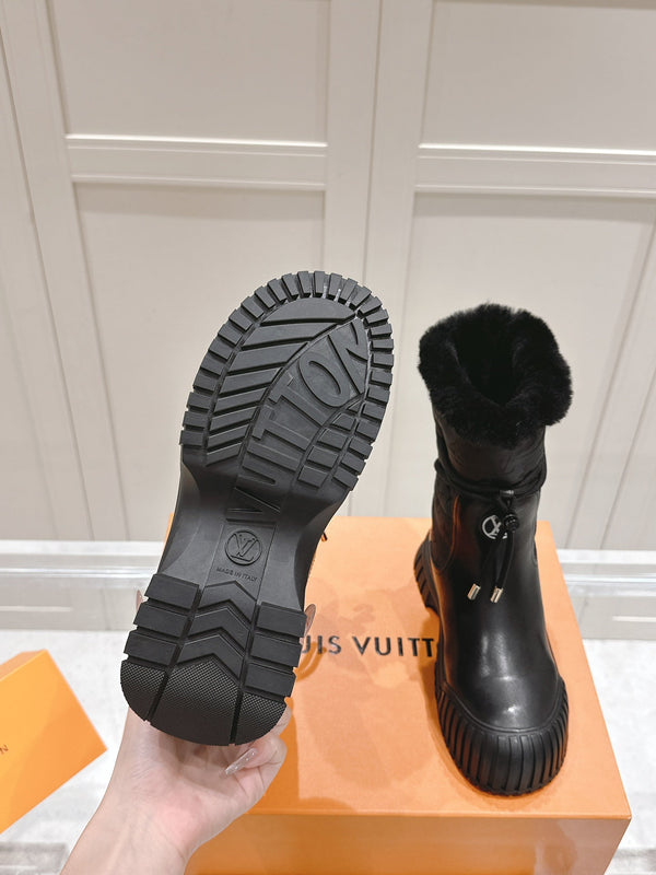 STIVALETTO RUBY FLAT IN VITELLO NERO E NYLON CON MONOGRAMMA