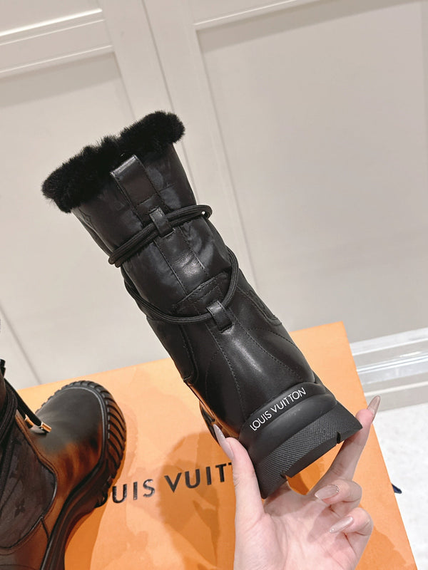 STIVALETTO RUBY FLAT IN VITELLO NERO E NYLON CON MONOGRAMMA