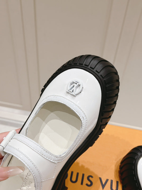 LV Ruby Flat Mary Jane Loafer Black White Patent Leather 480768