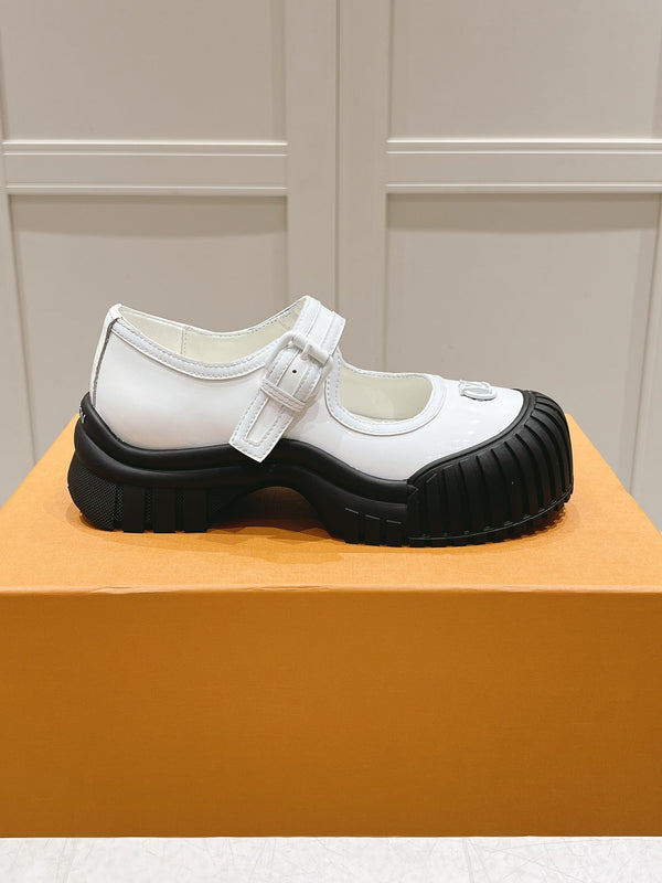 LV Ruby Flat Mary Jane Loafer Black White Patent Leather 480768