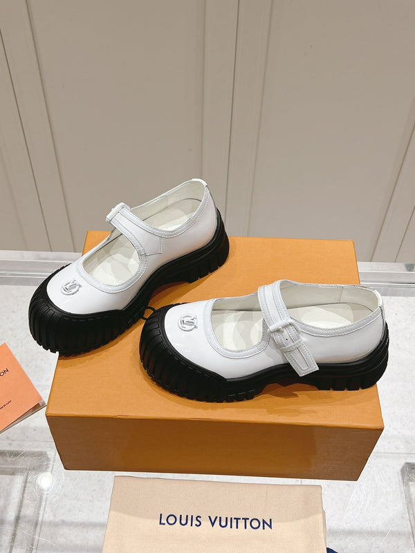 LV Ruby Flat Mary Jane Loafer Black White Patent Leather 480768