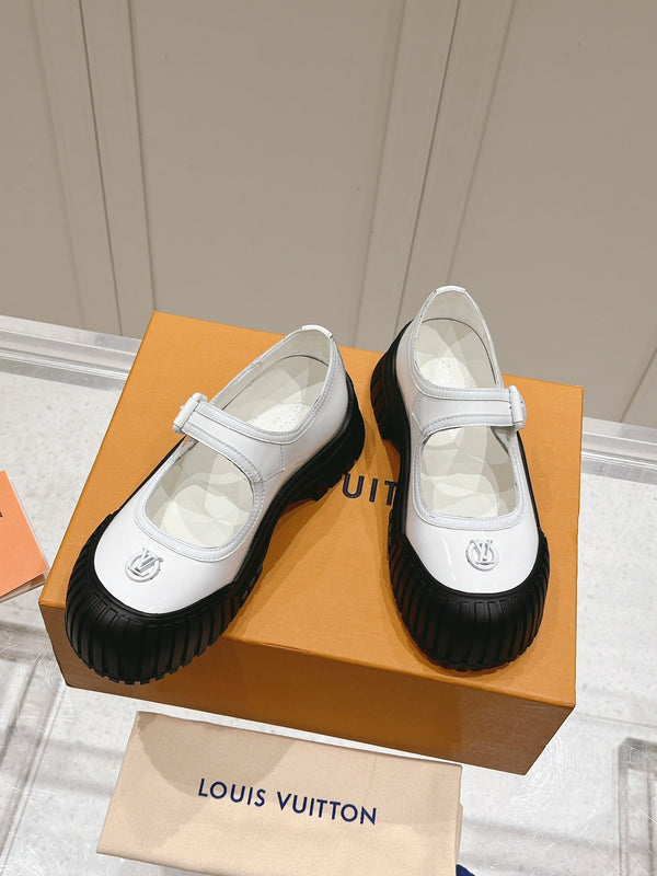 LV Ruby Flat Mary Jane Loafer Black White Patent Leather 480768