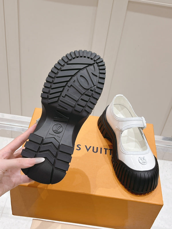 LV Ruby Flat Mary Jane Loafer Black White Patent Leather 480768