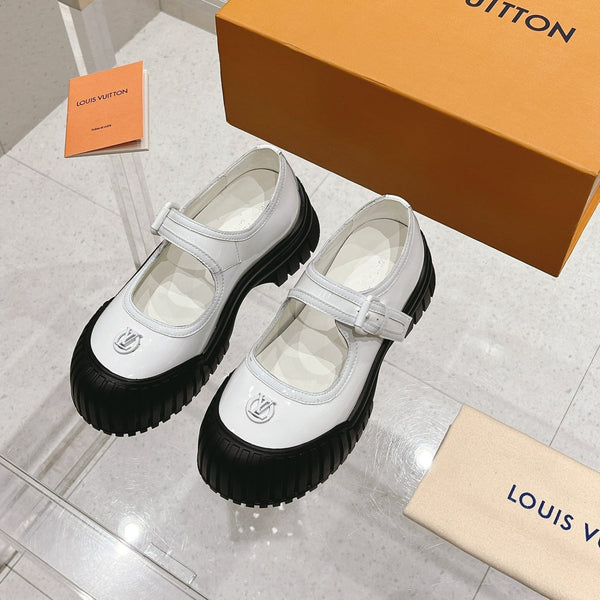 LV Ruby Flat Mary Jane Loafer Black White Patent Leather 480768