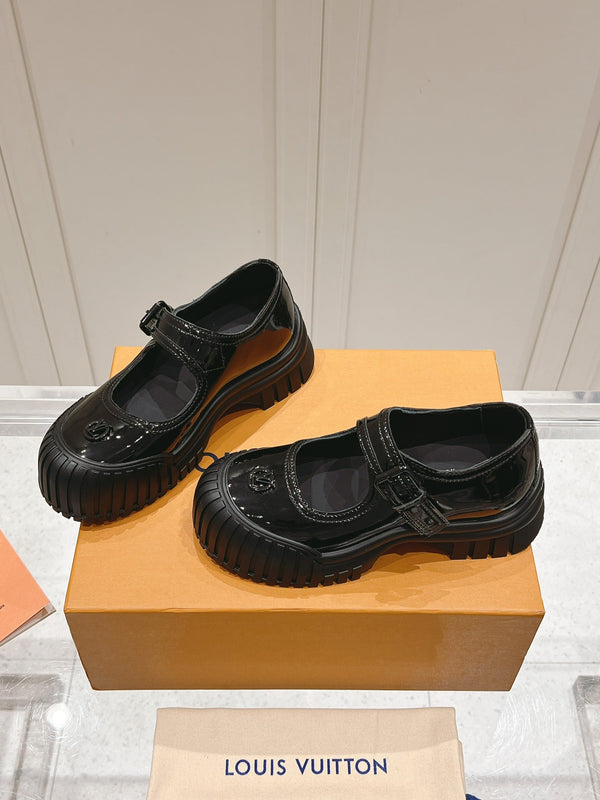 LV Ruby Flat Mary Jane Loafer Black Patent Leather 480769