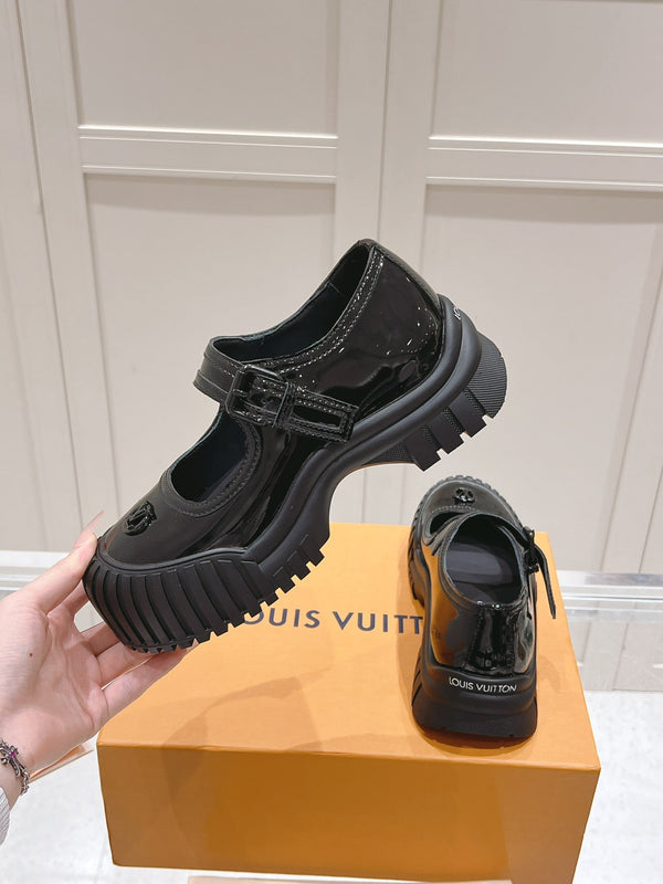 LV Ruby Flat Mary Jane Loafer Black Patent Leather 480769