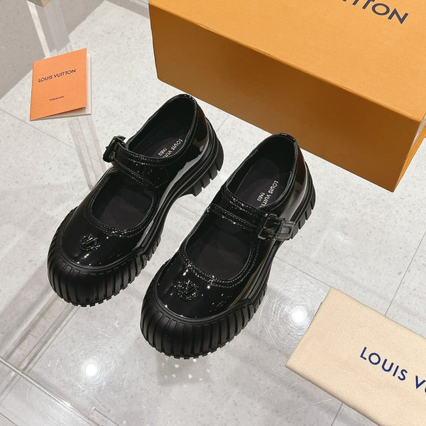 LV Ruby Flat Mary Jane Loafer Black Patent Leather 480769