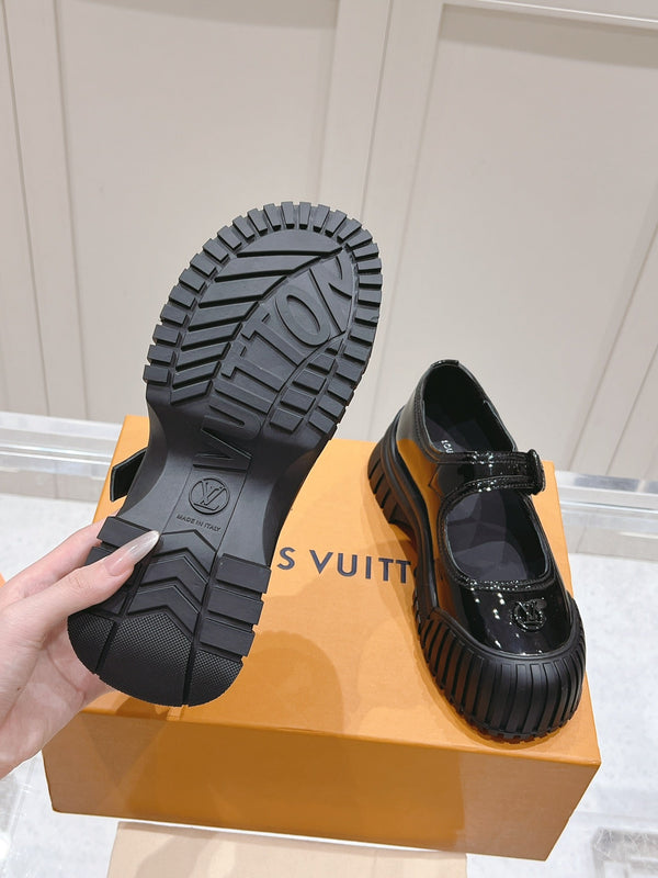 LV Ruby Flat Mary Jane Loafer Black Patent Leather 480769