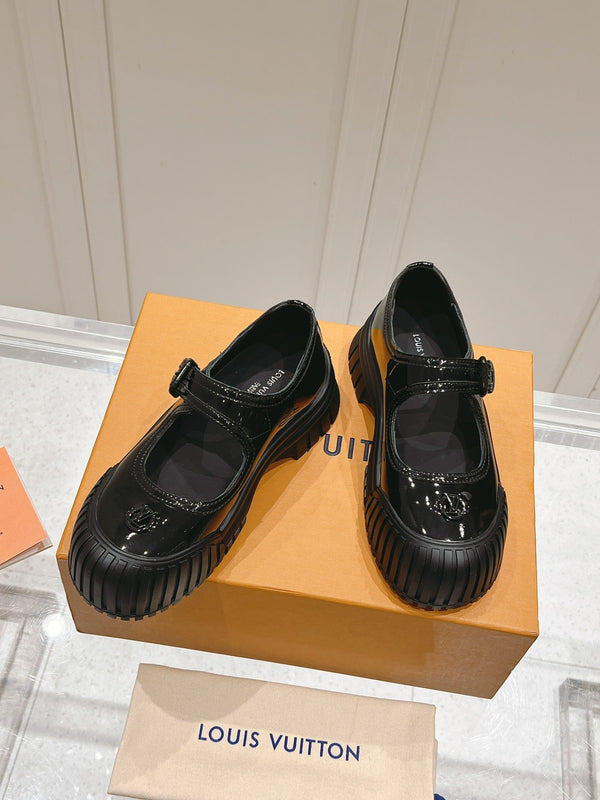 LV Ruby Flat Mary Jane Loafer Black Patent Leather 480769