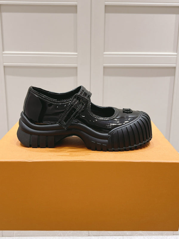 LV Ruby Flat Mary Jane Loafer Black Patent Leather 480769