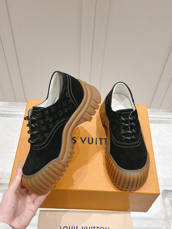 LV Ruby Flat Derby Sneaker Black Embossed Suede 480788