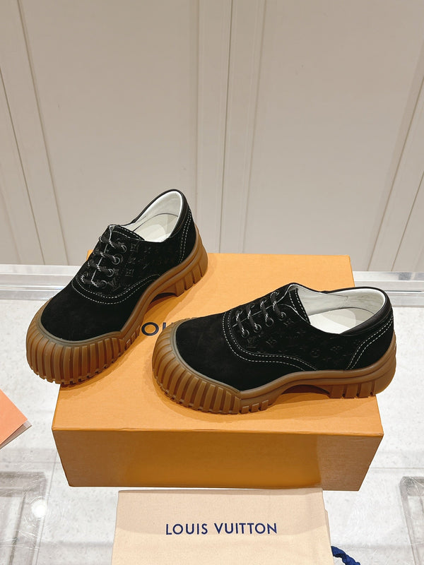 LV Ruby Flat Derby Sneaker Black Embossed Suede 480788