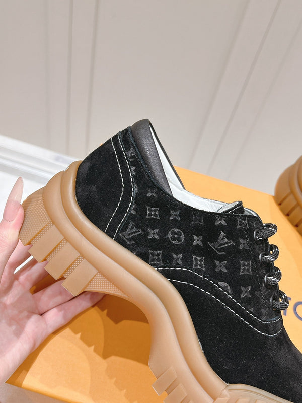 LV Ruby Flat Derby Sneaker Black Embossed Suede 480788