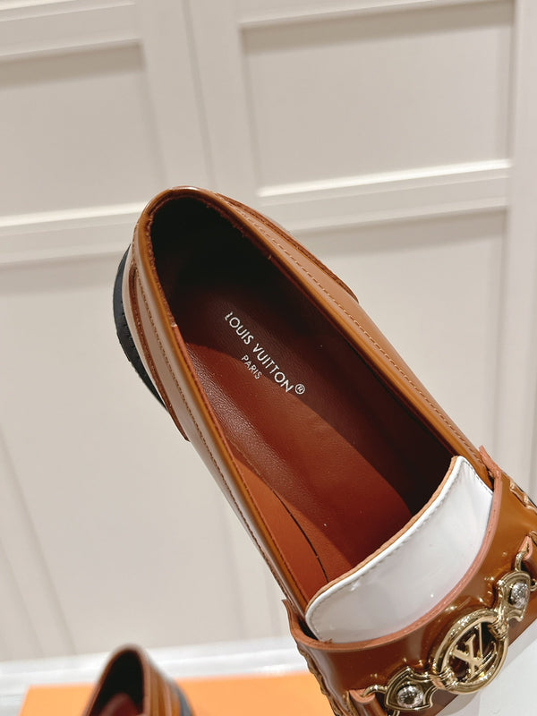 LV District Flat Loafer Brown White Calfskin 480792