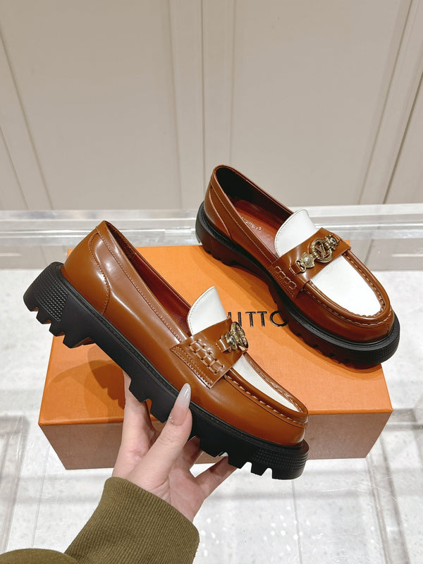 LV District Flat Loafer Brown White Calfskin 480792