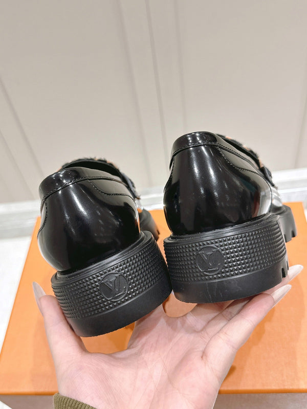 LV District Flat Loafer Black Hairy Calf Leather 480793