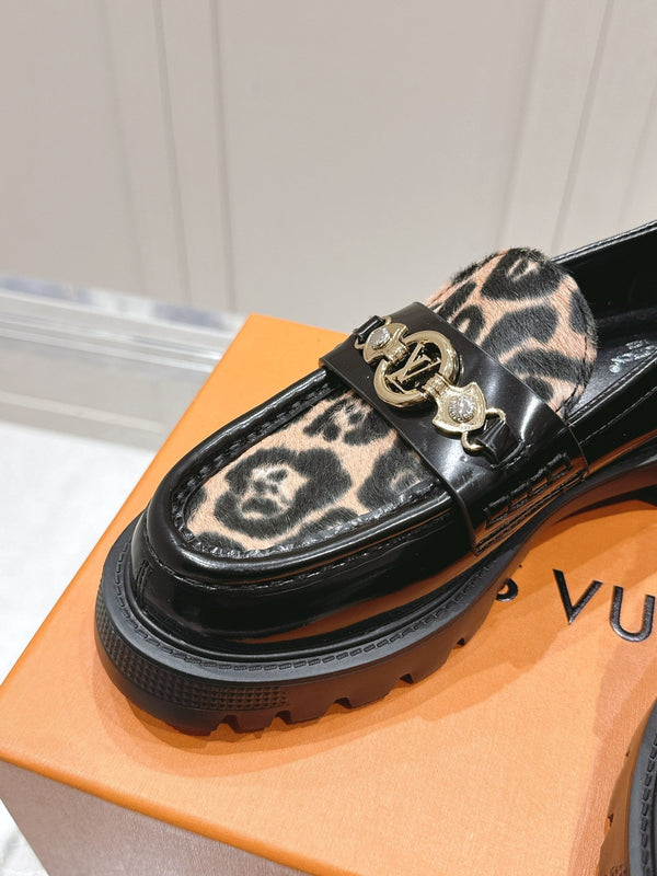 LV District Flat Loafer Black Hairy Calf Leather 480793
