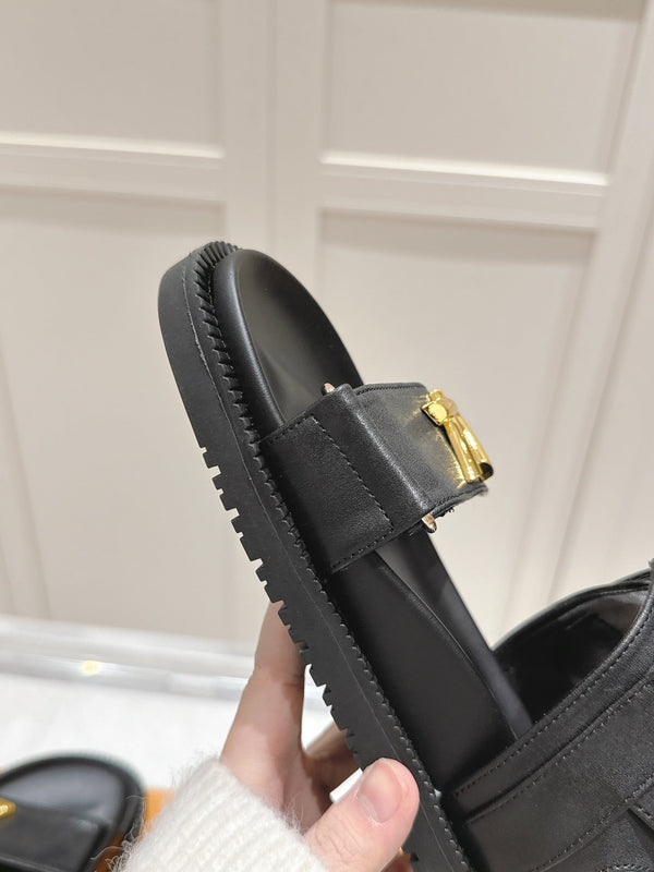 LV Sunset Flat Comfort Sandal Black Calfskin 480783
