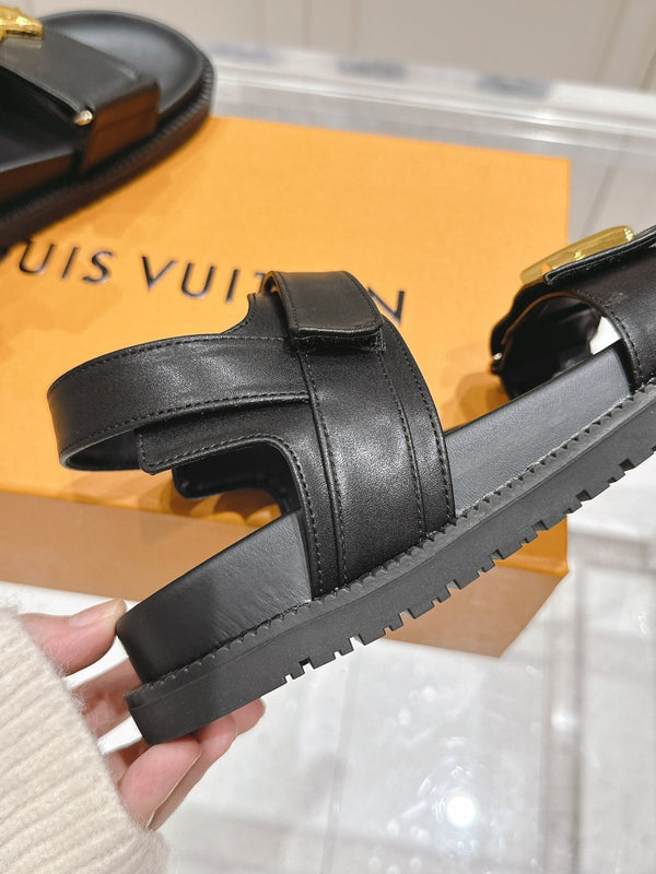 LV Sunset Flat Comfort Sandal Black Calfskin 480783