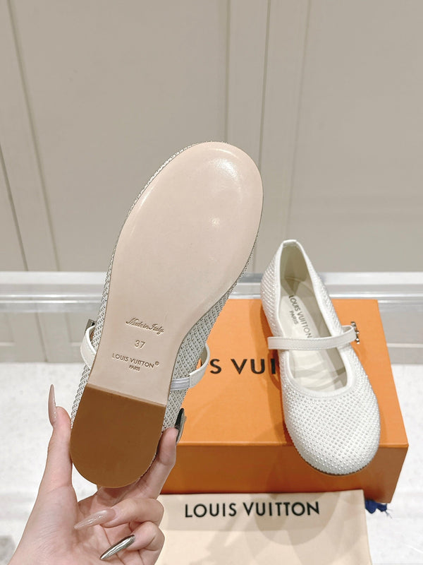 LV SS25 Romy Flat Ballerina Rivets White Sheepskin
