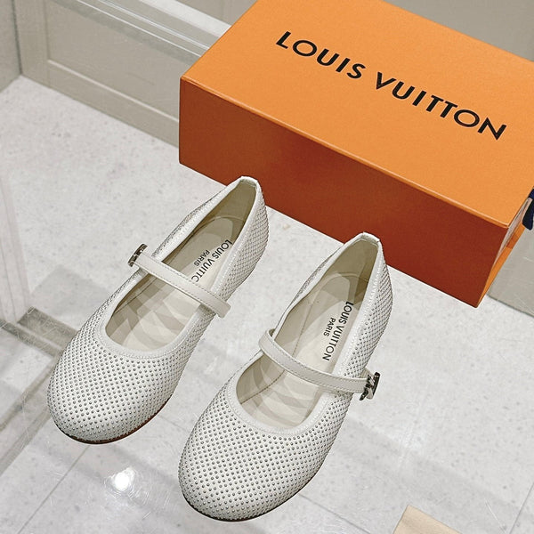 LV SS25 Romy Flat Ballerina Rivets White Sheepskin
