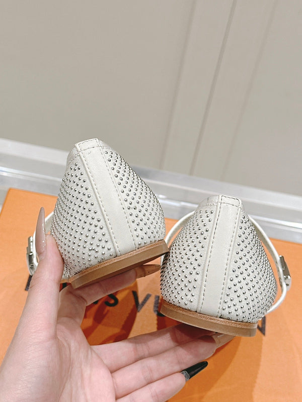 LV SS25 Romy Flat Ballerina Rivets White Sheepskin