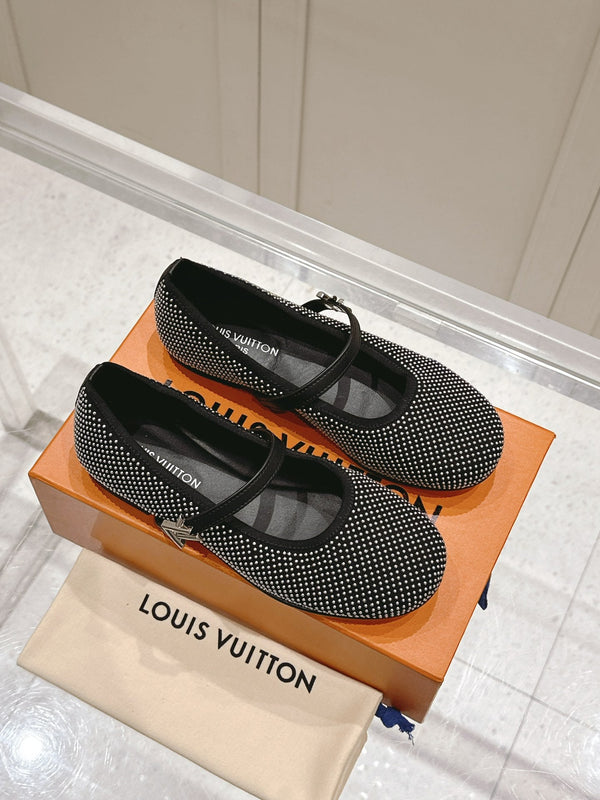 LV SS25 Romy Flat Ballerina Rivets Black Sheepskin