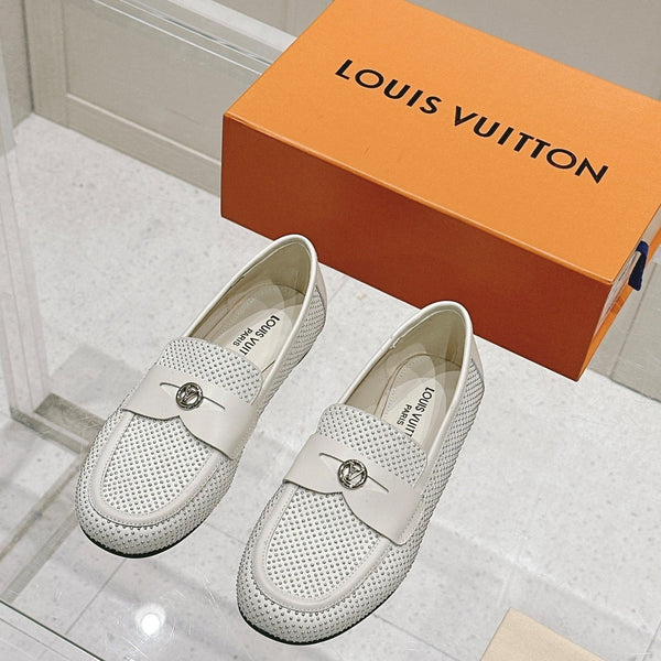 LV 25ss Soho Flat Loafer Rivets White Lambskin