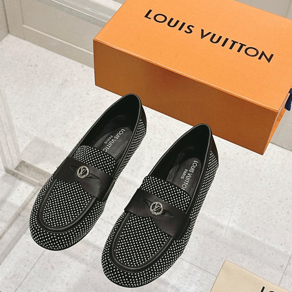 LV 25ss Soho Flat Loafer Rivets Black Lambskin