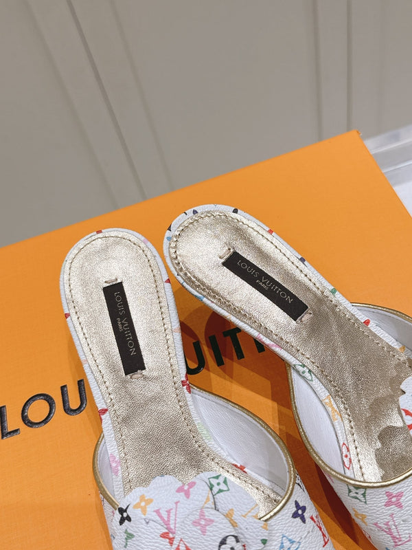 LV Floral Embroidered High Heels White with Monogram Multicolor Leather 480508