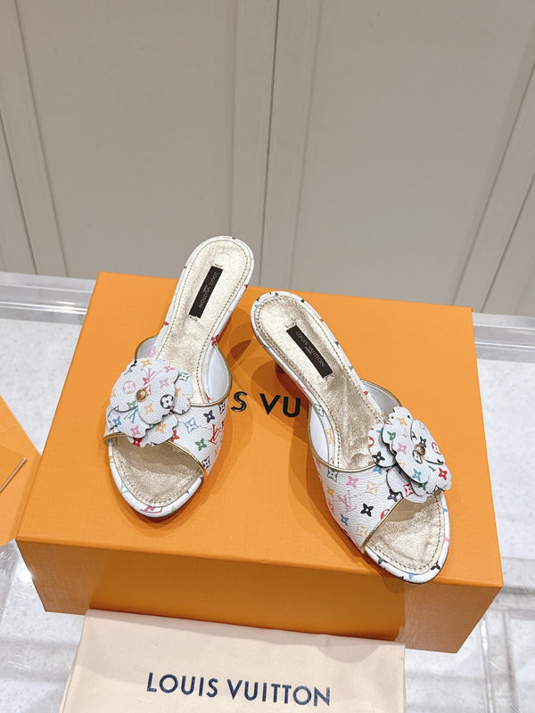 LV Floral Embroidered High Heels White with Monogram Multicolor Leather 480508