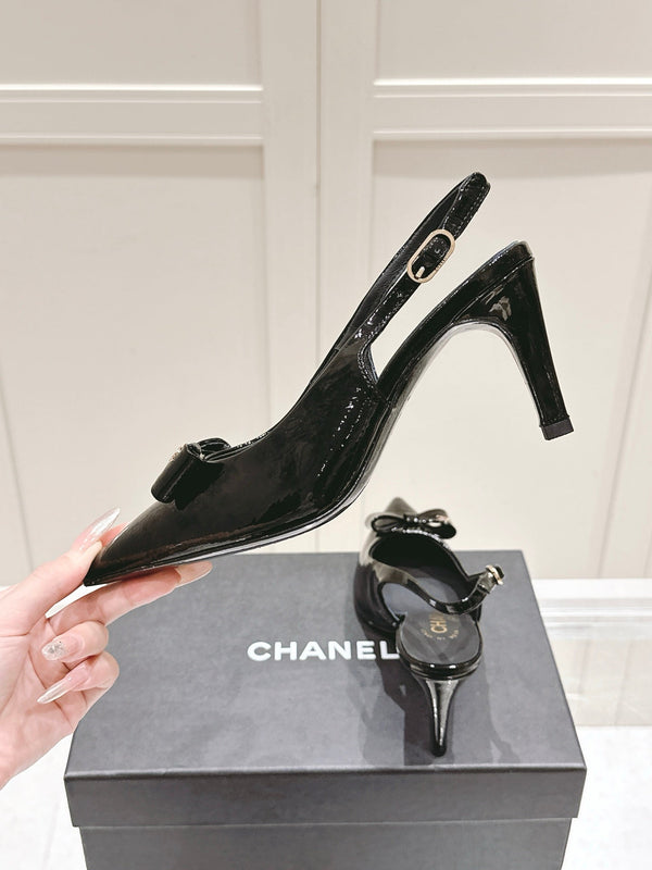 Chanel 25A Slingback Black Patent Calfskin 393073