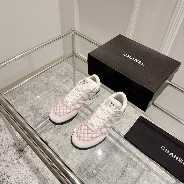 Chanel 25A Sports Shoes White Black Mix Pink Sheepskin 393113