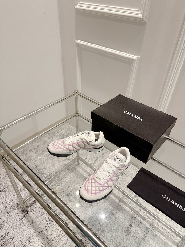 Chanel 25A Sports Shoes White Black Mix Pink Sheepskin 393113