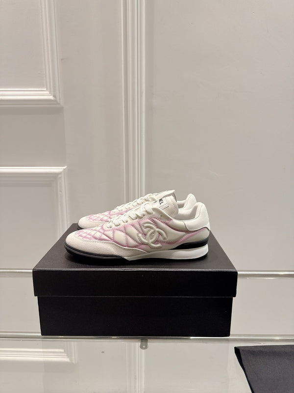 Chanel 25A Sports Shoes White Black Mix Pink Sheepskin 393113