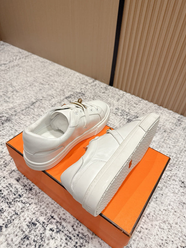 HM Casual Sneakers Gold Buckle White Leather