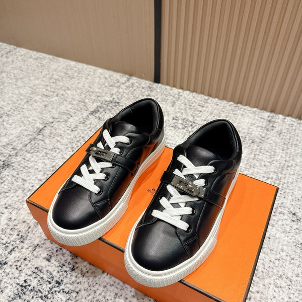 HM Casual Sneakers Sliver Buckle Black White Leather