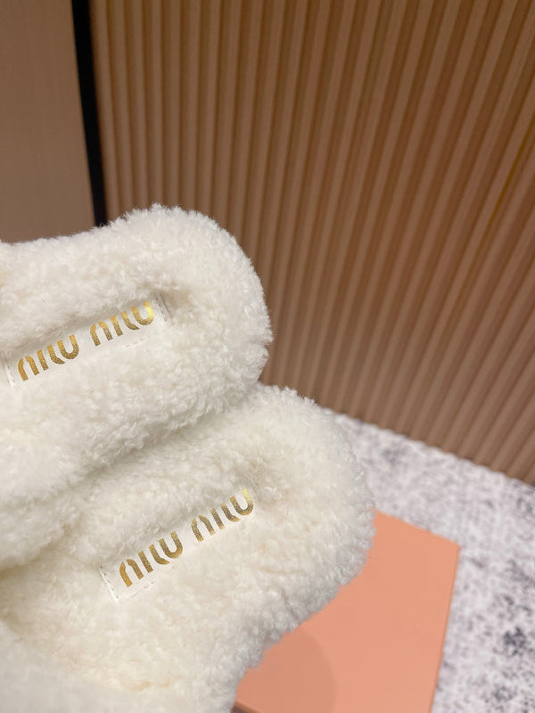 Miu Shearling-Lined Mules Black Cowhide 481432