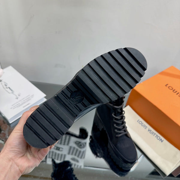LV Laureate Platform Desert Boot 70mm Tessuto misto pelle bovina nera
