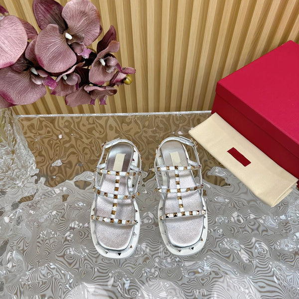 Rockstud M-Way Platform Sandal Grey Leather